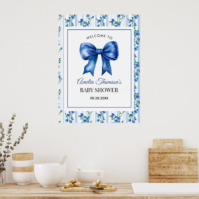Póster Chic Boho Blue Wildflower Boy floral Baby Shower  (Cocina)