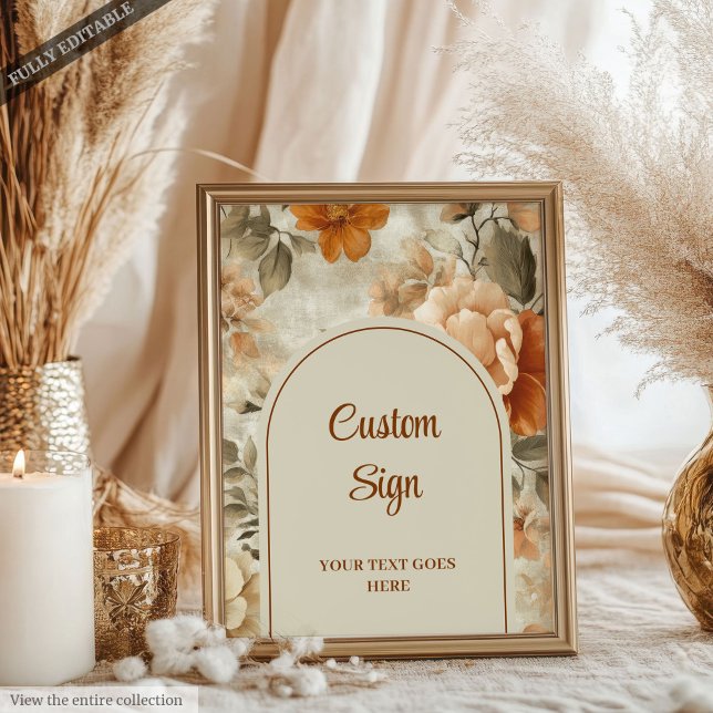 Póster Chic Boho Terra Cotta Beige Olive Floral Custom  (Chic Boho Terra Cotta Beige Olive Floral Custom Sign)