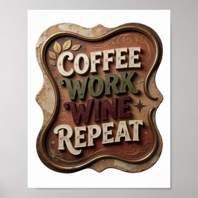 Póster Chic Café de ORO TRABAJO VINO REPITE (Frente)