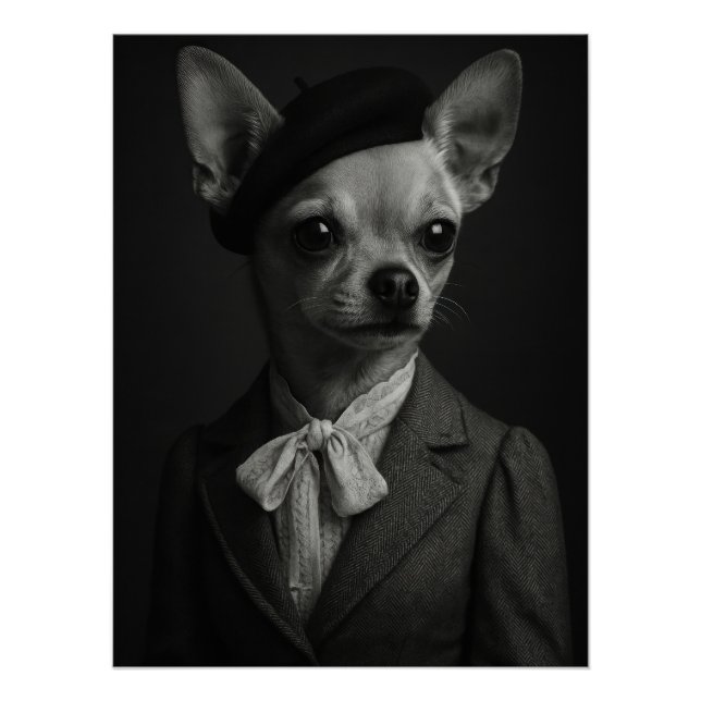 Póster Chic Chihuahua in Beret and Bowtie (Anverso)