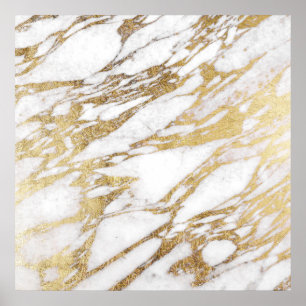 Póster Chic Elegant White and Gold Marble Pattern