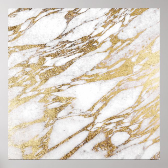 Póster Chic Elegant White and Gold Marble Pattern (Frente)
