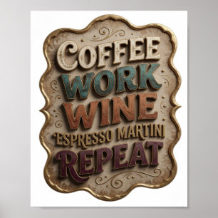 Póster Chic Gold CAFÉ TRABAJO VINO MARTINI DE ESPRESSO RE