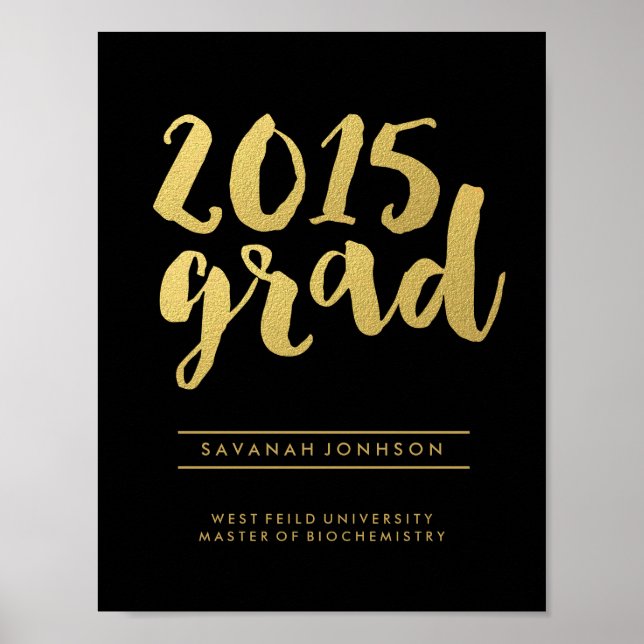 Póster Chic Gold Script | Black 2015 Graduate Poster (Frente)