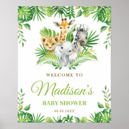 Póster Chic Jungle Animals Greenery Baby Shower Welcome