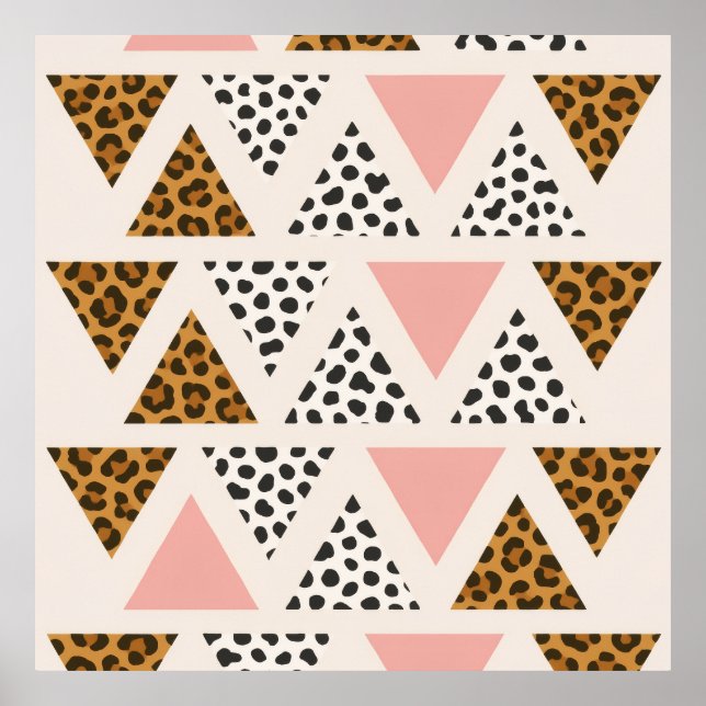 Póster Chic Leopard & Pink Triangle Pattern (Frente)