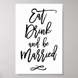 Póster Chic Letra a Mano para Boda Come Bebe Cásate