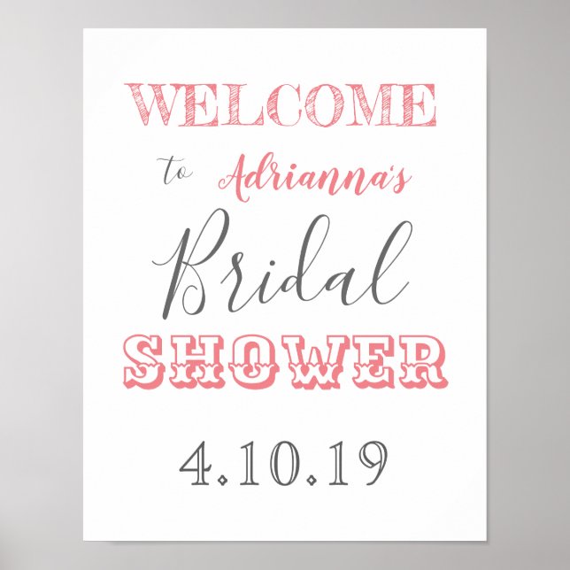 Póster Chic Modern Bridal Shower Welcome Sign (Frente)