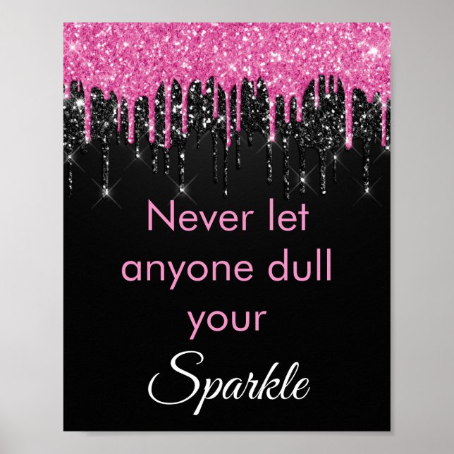 Póster Chic Pink Black Glitter Sparkle Motivational (Frente)