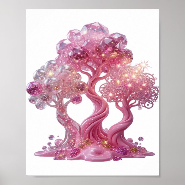 Póster Chic Plata ÁRBOL DE DIAMANTE ROSA Imprimir (Frente)
