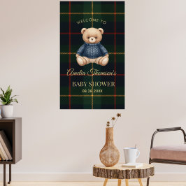 Póster Chic Preppy Teddy Bear Baby Shower 