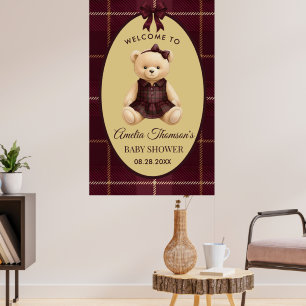 Póster Chic Preppy Teddy Bear Baby Shower