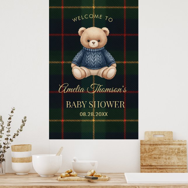 Póster Chic Preppy Teddy Bear Baby Shower  (Cocina)