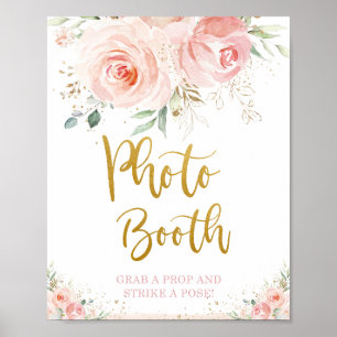 Póster Chic Rosa Floral Foliaje Dorado Cabina de Fotos