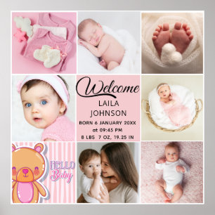 Póster Chic Rosa nombre personalizado y collage de fotos