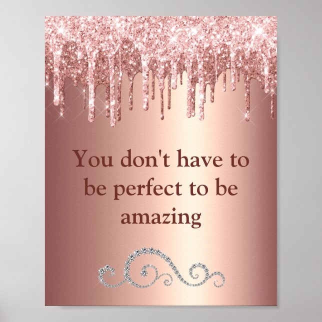 Póster Chic Rose Gold Glitter Sparkle Motivational  (Frente)