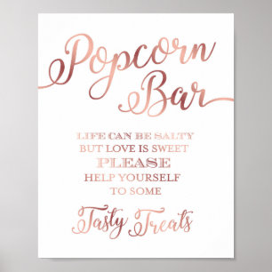 Póster Chic Rose Gold POPCORN BAR QUOTE Sign Print