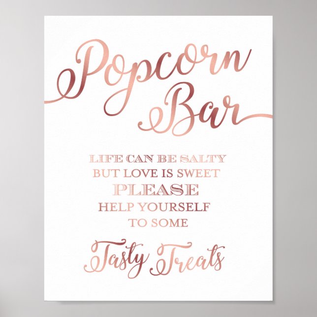 Póster Chic Rose Gold POPCORN BAR QUOTE Sign Print (Frente)