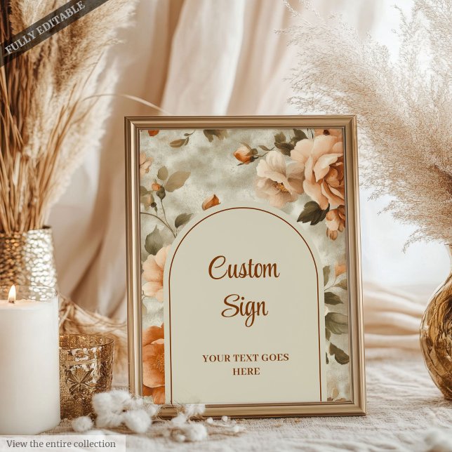 Póster Chic Rusty Beige Sage Green Floral Personalized  (Chic Rusty Beige Sage Green Floral Personalized Wedding Sign)