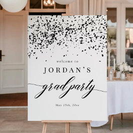 Póster Chic Script Black Confetti Graduation Party Sign