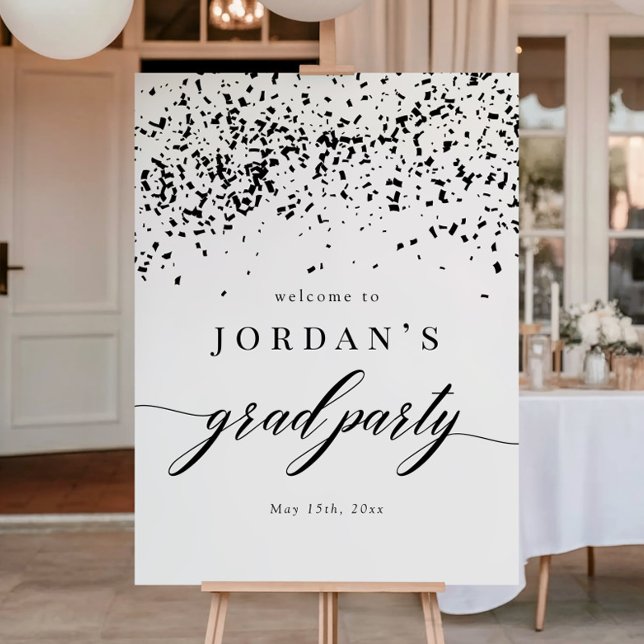 Póster Chic Script Black Confetti Graduation Party Sign (Subido por el creador)