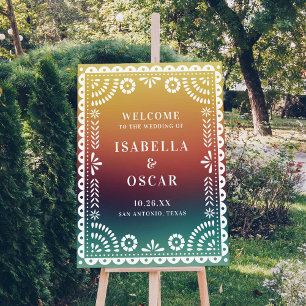 Póster Chic Sunset Papel Picado Wedding Welcome Sign