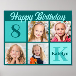 Póster Chic Teal Birthday Party Custom Photo Collage