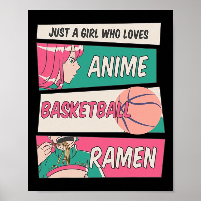 Póster Chica A Quien Le Gusta El Básquetbol Anime Y Ramen (Frente)