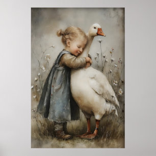 Póster Chica Abraza Amor Imprimible de Ganso, Rústico Cot