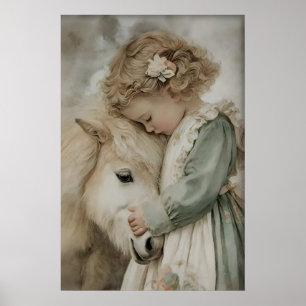 Póster Chica Abraza Estampa Antigua de Poni, Rustico Cott