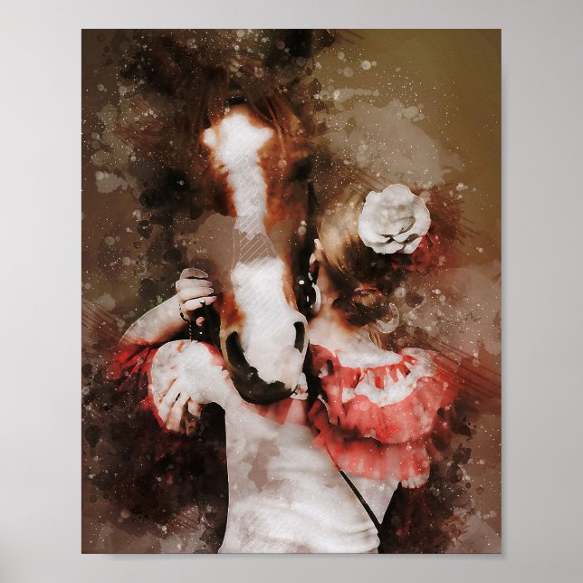 Póster chica abrazando caballo hermosa pintura acuarela (Frente)