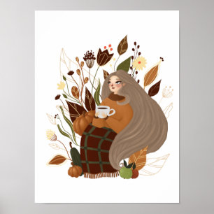 Póster Chica acogedor de otoño