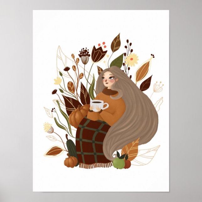 Póster Chica acogedor de otoño (Frente)