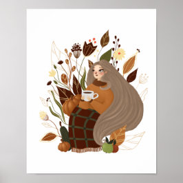 Póster Chica acogedor de otoño