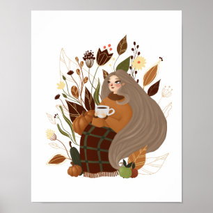 Póster Chica acogedor de otoño