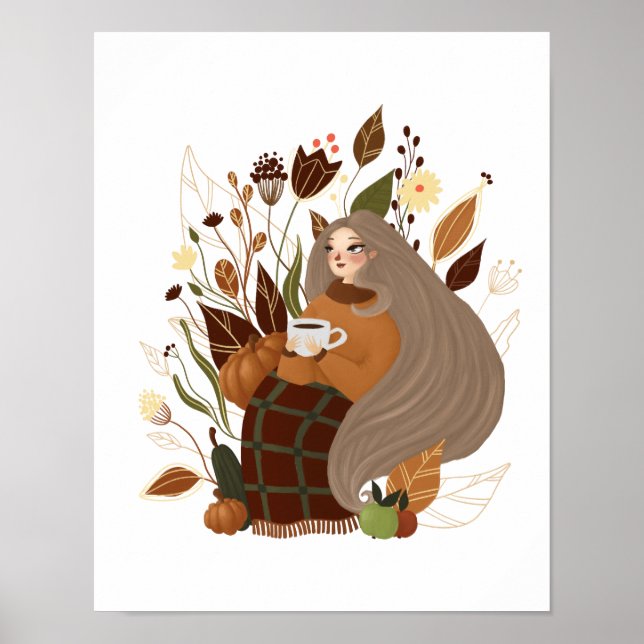 Póster Chica acogedor de otoño (Frente)