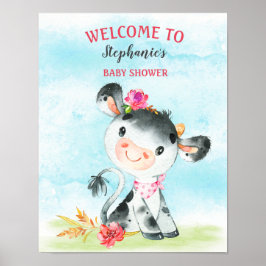 Póster Chica acuático Cow Baby Shower Farm Baby Shower