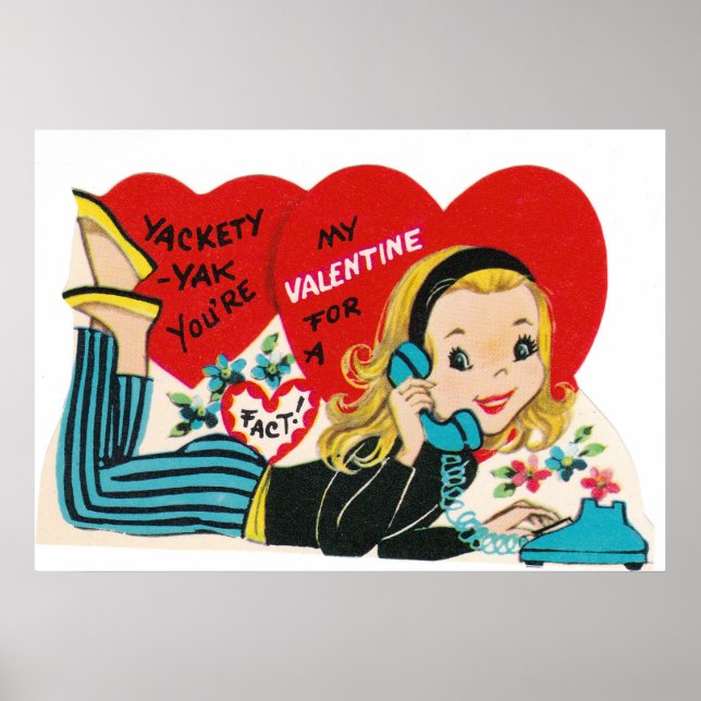 Póster Chica adolescente lindo retro vintage Valentposter (Frente)
