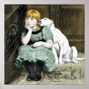 Póster Chica adorando a perro pintura victoriana