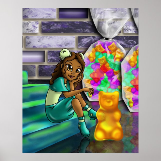 Póster Chica afroamericana y ositos de gominola (Frente)