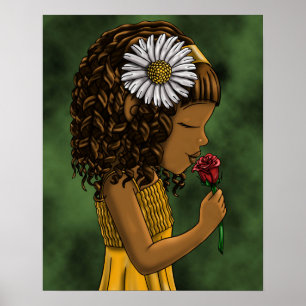 Póster Chica afroamericana y rosa