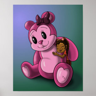 Póster Chica afroamericano y osito Teddy