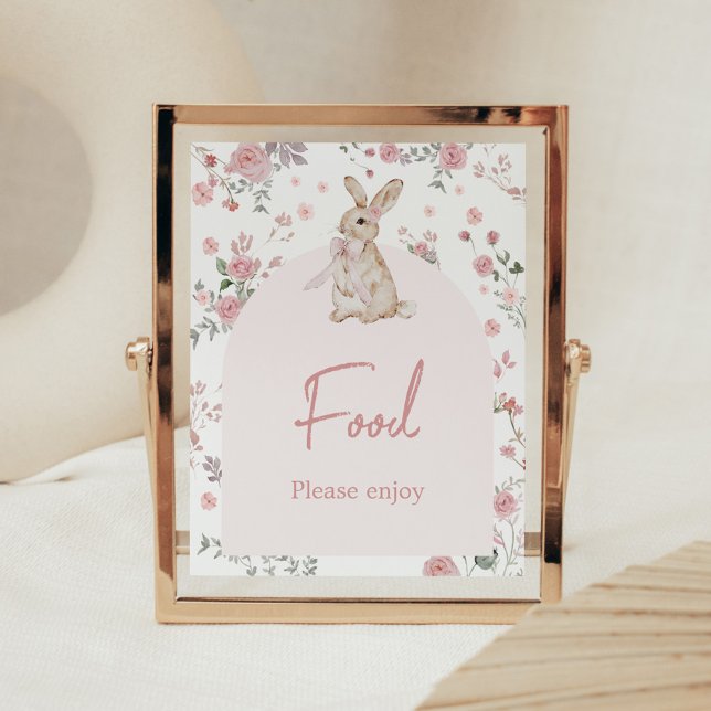 Póster Chica Algo De Comida Baby Shower Bunny (Pink Some Bunny Baby Shower Food Sign)