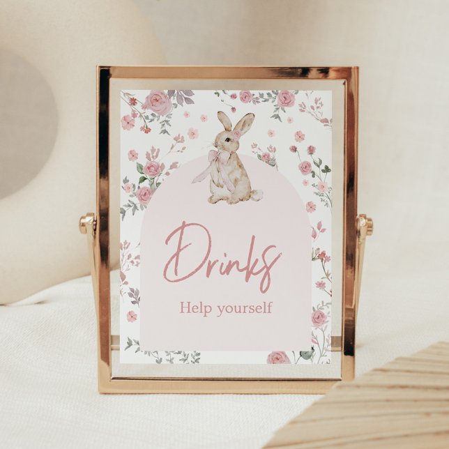 Póster Chica algunas bebidas Baby Shower confitadas (Pink Some Bunny Baby Shower Drinks Sign)