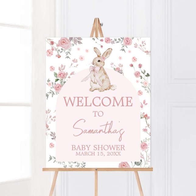 Póster Chica Algunos Bunny Baby Shower Bienvenidos (Pink Some Bunny Baby Shower Welcome Sign)