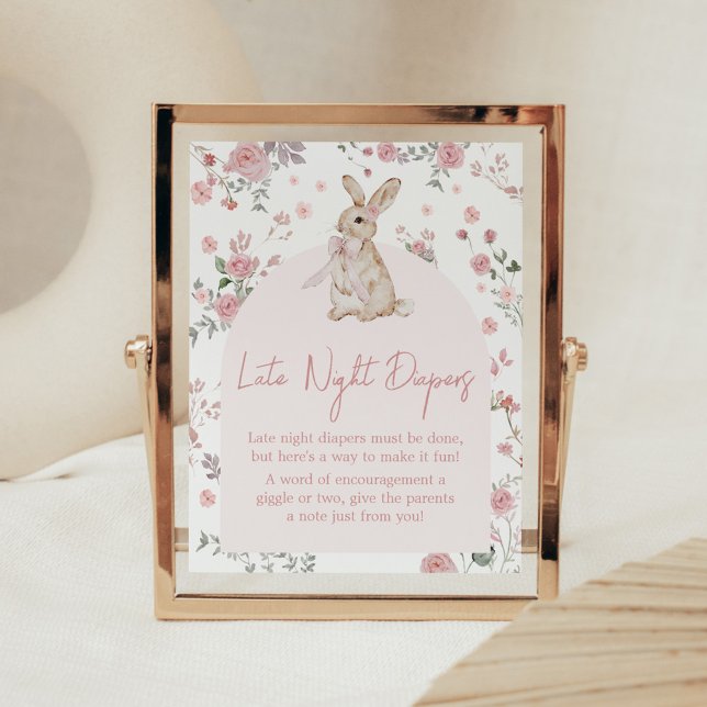 Póster Chica Algunos Diapers Nocturnos De Baby Shower Bun (Pink Some Bunny Baby Shower Late Night Diapers Sign)