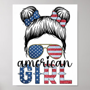 Póster Chica Americana Moño Desordenado 4 De Julio Bander