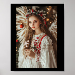 Póster Chica Angel con Pegatina de flores