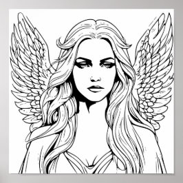 Póster Chica ángel de la guarda negro y blanco