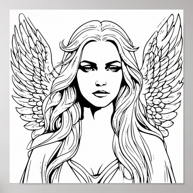Póster Chica ángel de la guarda negro y blanco (Frente)